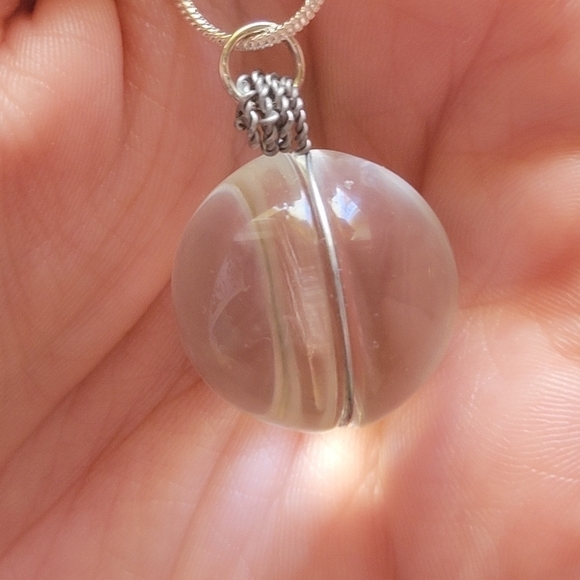 New Dandelion Seed In Glass Wire Wrapped Necklace 18 inch With Chain Extension - Picture 7 of 10